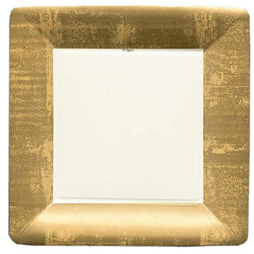 Entertaining with Caspari Square Dinner Plates, Gold Leaf/Ivory, 8-Pack Entertaining with Caspari Square Dinner Plates, Gold Leaf/Ivory, 8-Pack