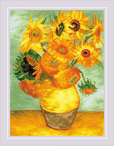 Image of RIOLIS - Sunflowers After V. Van Gogh 2032, Floral Cross Stitch Kits 11 inchx15, Cross Stitch Kits for Beginners & Advanced, Crossstitching Kits Adult, Counted Stitching Kits, Flowers Embroidery Kit