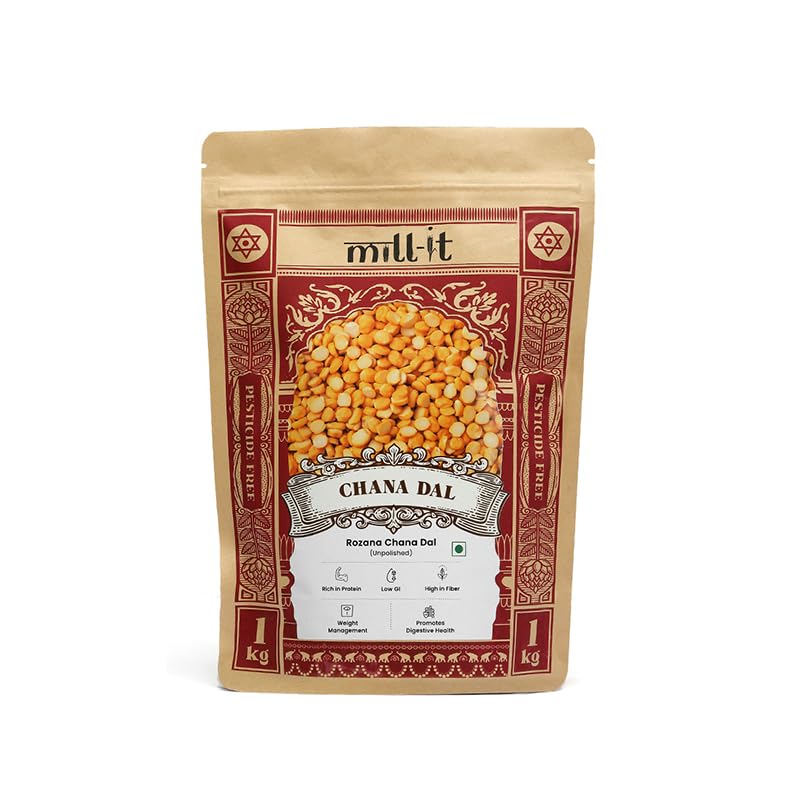 Mill-it Rozana Chana Dal- 1kg (Pack of 2) | Split Bengal Gram | Split Chickpeas | Chemical and Pesticide Free unpolished pulses | Low Fat Non-GMO Beans | Ideal for Vada, Puran poli, Pancake, Halwa, Chutneys, Seekh kebabs and many traditional dishes