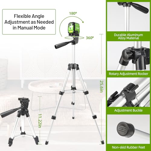 Huepar GK011DGTP-US Laser Level With Tripod, Huepar 98Ft Self Leveling Laser Level Green Line Laser Cross Line Laser Leveler Tool thumb #2