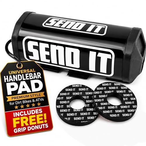 SEND IT Handlebar Pad with FREE GRIP DONUTS - Universal Fit for Dirt Bikes and ATVs Crossbar by ThrottlePak (BLACK SQUARE)