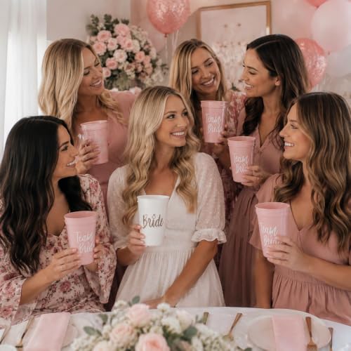 Image of Wanna Party Team Bride Cups Set of 6 | 5 Pink Team Bride Cups + 1 White Bride Cup | Bachelorette Party Cups, Bridal Shower Tableware, Hen Party & Bride Tribe Accessories