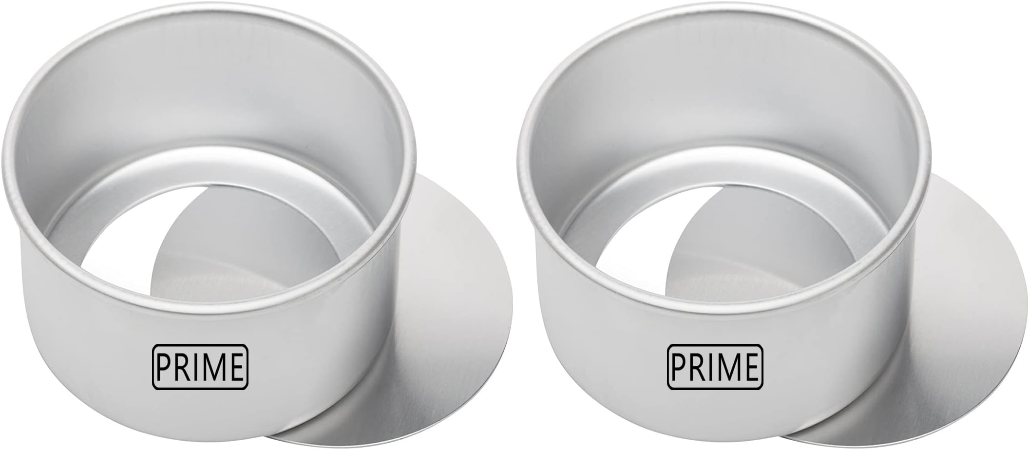 Prime Bakers And Moulders Round Removable Base Cake Mould, 5 Inch Diameter, 3 Inch Deep Loose Bottom Tin For Oven (2 Pcs),Silver