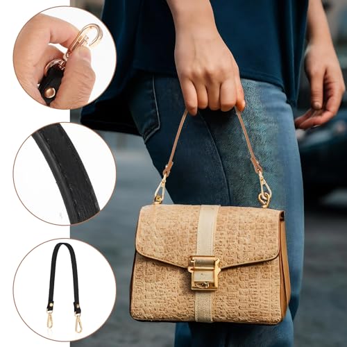 Nogeqi 2 Stück Kurz Taschengurt 41 cm Schmal Taschengriffe PU Taschenriemen Schulterriemen Leder Taschenhenkel, Ersatz Handtaschenriemen für Damen Taschen Handtaschen Geldbörse - Schwarz, Braun