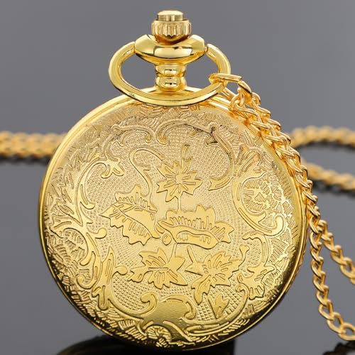 Image of Tiong Vintage Pocket Watch Engraved Cowboy Skull Wolf 3D Pattern Arabic Numerals Quartz Pocket Watch with Chain Best Gifts