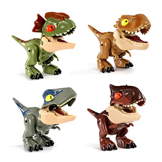 2 in 1 Transforming Dinosaur Toys, 4Pcs Deformation Dinosaur Robot with Movable Limbs, Tail and Mouth, Jurassic Dino Action Figure T-Rex Velociraptor Carnotaurus Dilophosaurus, Gift for Kids Aged 6+