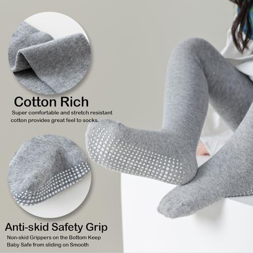 Image of Epeius Baby Girls Tights 3 Pairs Pack Seamless Non Slip /Skid Grip Cotton Leggings