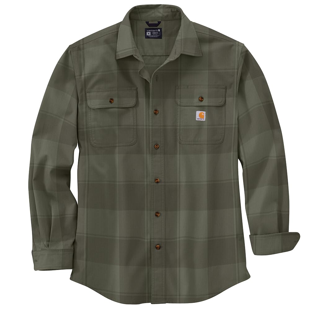 Carhartt Men's 105947 Loose Fit Heavyweight Flannel Long-Sleeve Plaid Shirt, Dusty Olive, XXXXL