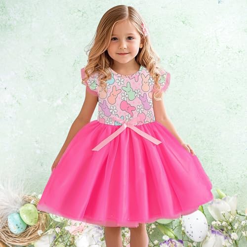 Girl Easter Dress Toddlers Bunny Floral Tutu Tulle Dresses Little Girl Short Sleeve Summer Sundress 2-8T4