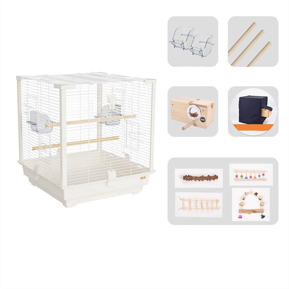 woliera Klatka dla ptaków kwadratowa metalowa papug i kanarków klatka hodowlana pojedyncza widokowa biała