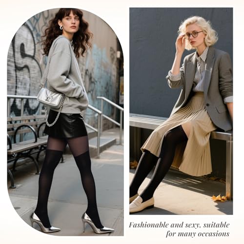 Faux Thigh High Stockings for Women Opaque Tights Mock Over the Knee Goth Tights Fake Sheer Pantyhose4