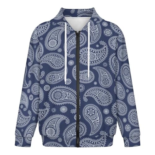 Blue Paisley Bandana Men's Hoodie Full-zip Hooded Sweatshirt Zip-up Pockets Jackets4