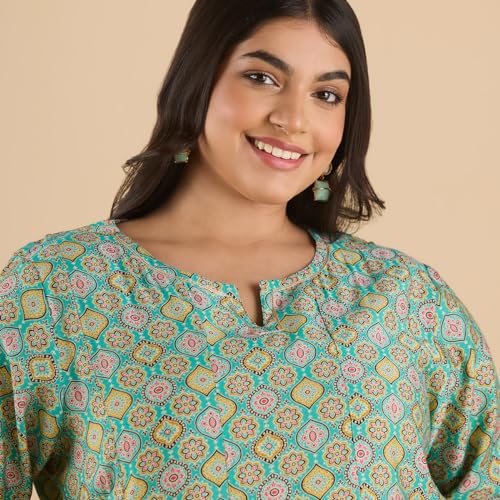 Image of BIG HELLO - THE PLUS LIFE Women's Polyester Blend Kurti Green