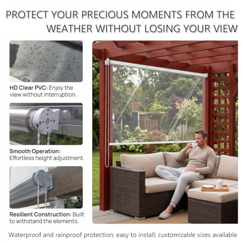 Store enrouleur PVC transparent 90x140cm isolant et imperméable pour extérieur - 6