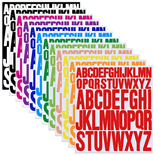 12 Sheets Alphabet Stickers, 12 Colors Self Adhesive Vinyl Letter Stickers Aesthetic, Waterproof Letter Sticker for Water Bottles, Door, Car, Scrapbooking, Poster, Cup
