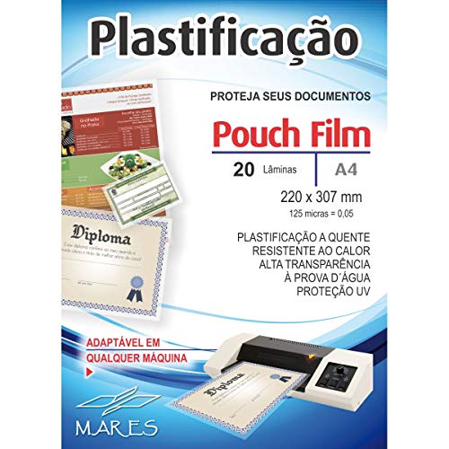 Plástico para Plastificação Pouch Film, Mares 53209, Multicor, A4, Pacote de 20