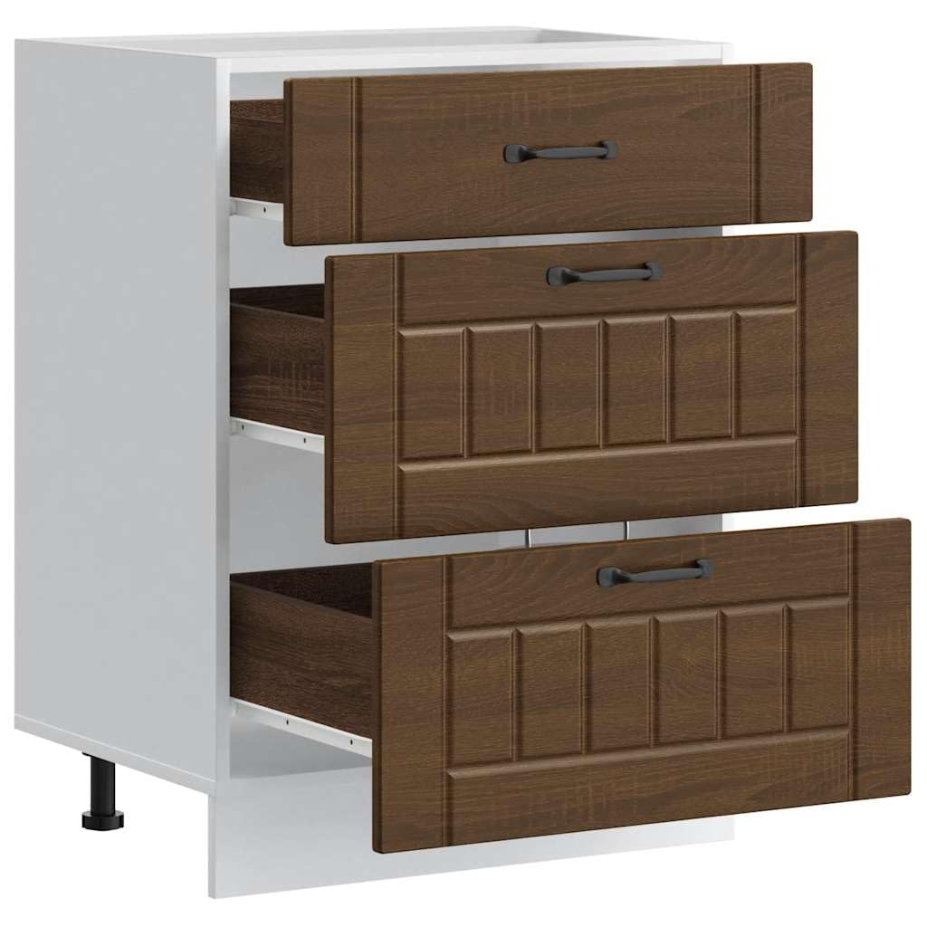 Mobile da cucina Lucca marrone effetto quercia in legno 60 x 46 x 81,5 cm, con piedini regolabili, spazio per cassetti e utensili da cucina