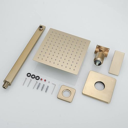 Miniatura 49 de Sistema de ducha de níquel cepillado para baño, mezclador de lluvia de lujo, conjunto combinado de ducha montado en la pared, sistema de cabezal