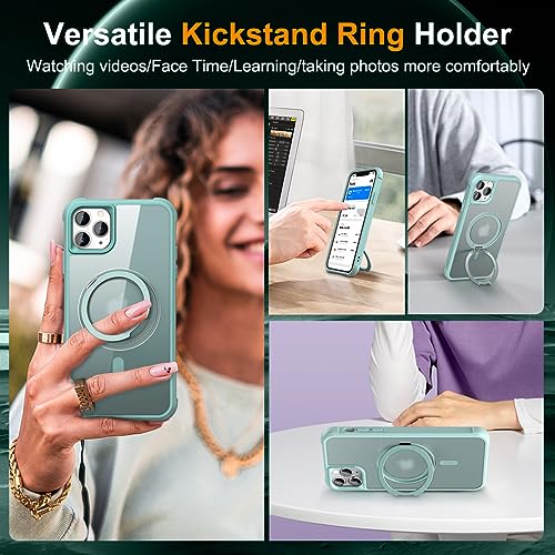Image of Compatible with iPhone 11 Pro Max Case with Stand 6.5 inch,Green | Matte Translucent Phone Case for iPhone 11 Pro Max,360 Magnetic Ring Stand,Compatible Mag-Safe,Military Grade Protection