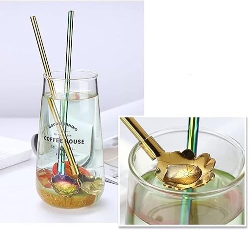 Miniatura 10 de ERCRYSTO Cuchara reutilizable de acero inoxidable con mango largo, 6 piezas de 8.6 pulgadas, con 1 cepillo de limpieza (circular)