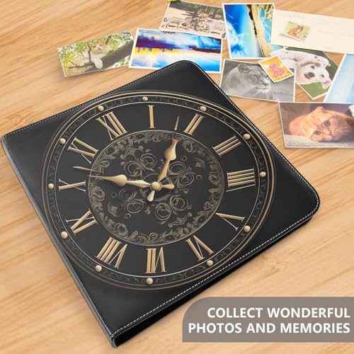 Álbum de fotos grande JIPONI Vantage Clock, álbumes de scrapbook con cubierta de cuero DIY para fotos de 4x6, 5x7 y 6x8 pulgadas, libro de recuerdos autoadhesivo para bodas, bebés y familia miniatura 6