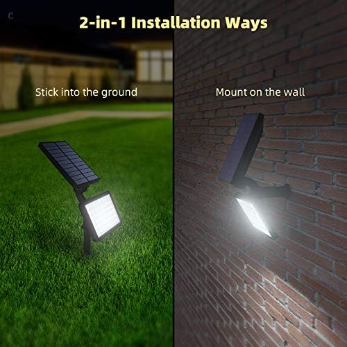 OUSFOT LED Solar Lights IP67 Waterproof 2 Brightness Modes Solar Powered Security Spotlights for Garden Yard Driveway Porch Walkway (1 Pack)