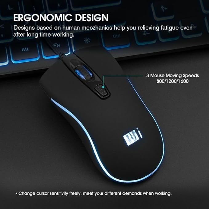 Image of Color Backlit Wired Keyboard & Mouse Combo USB Quiet-Typing Keyboard, RGB Optical Mouse, Compatible with PC /Laptop for School, Office, Business & Gaming
