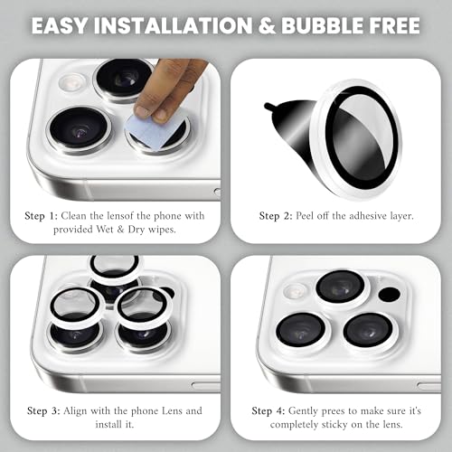 Image of ArmourPro Premium Camera Lens Protector Tempered Glass Compatible For iPhone 16 Pro Max and iPhone 16 Pro Tough HD Individual Aluminum Alloy Rings 9H Camera Cover , Scratch-Resistant,Camera Lens Protection| Titanium Silver