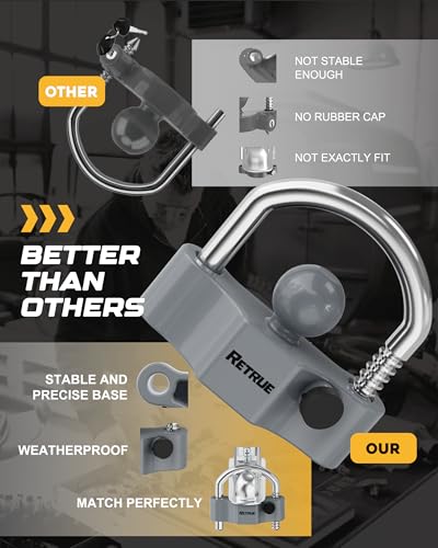 Image of RETRUE Heavy-Duty Universal Widened Coupler Lock Fits 2-5 /16 Inch Trailer Ball Locks Hitch Trailer Hitch Lock Adjustable Security Steel Fits 1-7 /8 Inch, 2 Inch, 2-5 /16 Inch Couplers, Upgraded Gray