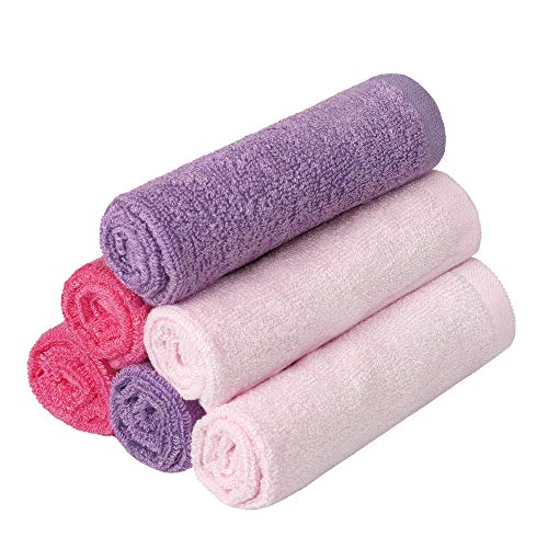 Image of BESSLEE 6 Pack Baby Girl Washcloths Bulk for Newborn, Extra Soft Face Bath Towel for Toddler, Absorbent Kids Wash Rag for Body, 70% Rayon Derived from Bamboo, 30% Cotton, 10"x10", Purple/Pink/Rose