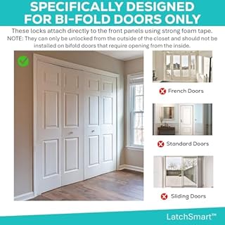 LatchSmart Bi-Fold Door Lock, 2-Pack, Locks Automatically, Install at Any Height, Child and Pet Safety Lock for Your Closet and Pantry, Tool Free Installation and One-Touch Operation