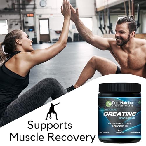 Image of Pure Nutrition Micronised Creatine Monohydrate Powder, Pre /Post Workout Supplement, Instant Energy for Athletic Performance, Fast Recovery, Increased Muscle Mass, Unflavoured, 100g, 33 Servings