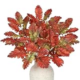 Faux Oak Leaf Branches 5 Pcs Fall Leaf Stems for Vases, 18' Fall Leaves Stems Artificial Oak Branches, Faux Oaks Branch for Autumn Decor Farmhouse Thanksgiving Centerpiece Halloween Decoration, Red