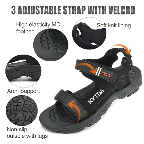 Men's Hiking Sport Sandals, Athletic-sandals with Adjustable 3-Strap Design, Non-Slip Lightweight, Arch Support, and Comfortable Material for Outdoor Activities, Beach, and Summer Walking3
