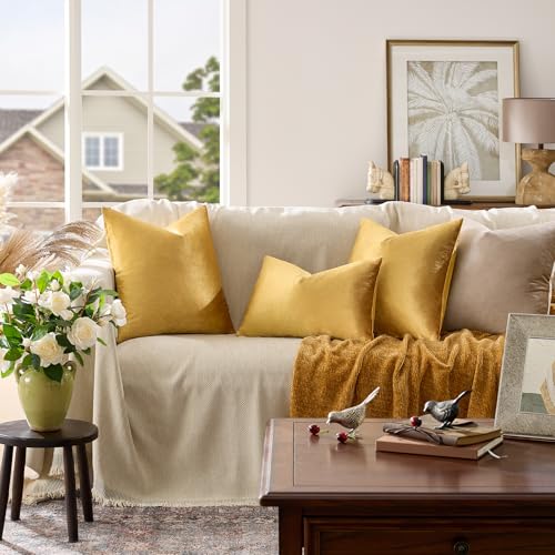 Image of Golden Throw Pillow Covers 18x18 Decorative Velvet Cushion Covers Pack of 2 Pillowcase for Sofa