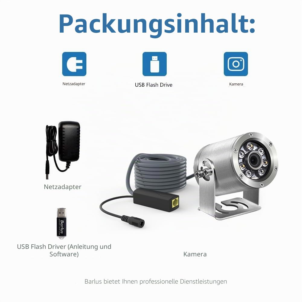 Barlus Unterwasserkameras 304 Edelstahl IP68 5MP 2592×1944 POE IP Kamera 32Ft Kabel Koi Teichkamera