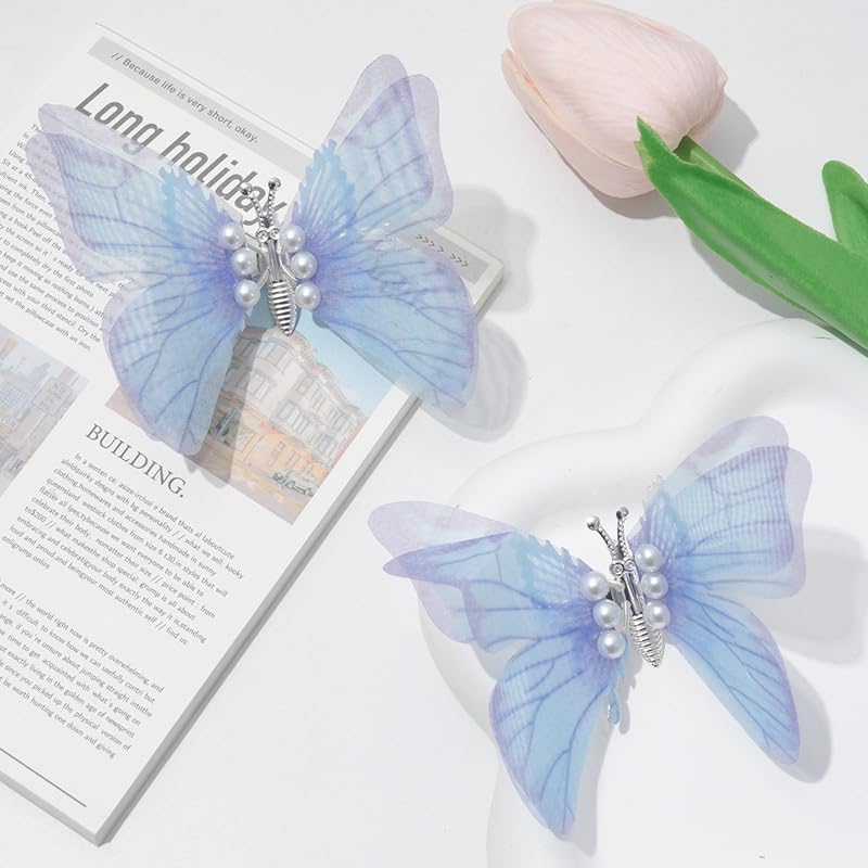 Miniatura 5 de 3 pinzas para el cabello de mariposa 3D, clip de mariposa grande con perlas, las alas pueden vibrar hacia arriba y hacia abajo, accesorios