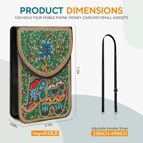 Image of Small Beaded Crossbody Bag for Women, Boho Cell Phone Shoulder Purse Wallet with Handcrafted Colorful Beads