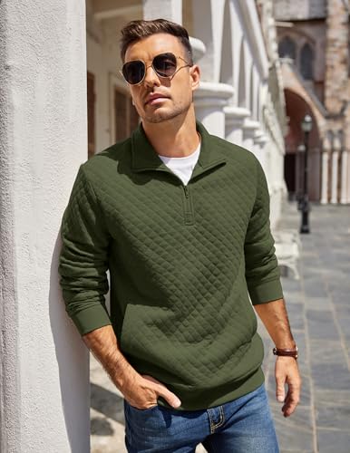 Coofandy Mens Sweaters And Pullovers Light Weight 1/4 Zip Polo Sweatshirts Soft Stylish Quilted Jacketshoodless Sweatshirt With Pockets Army Green thumb #2