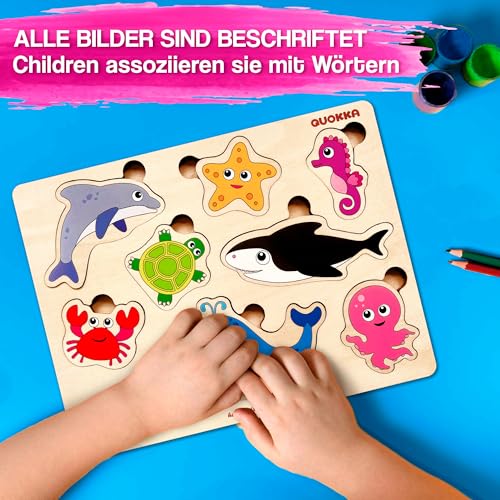 QUOKKA Spielzeug Puzzle ab 1 2 Jahre - Montessori Holzpuzzle 1 Jahr - Meerestiere Kinderspielzeug ab 2 3 Jahre - Lernspiele für Klinekinder - Geschenk für Mädchen and Junge