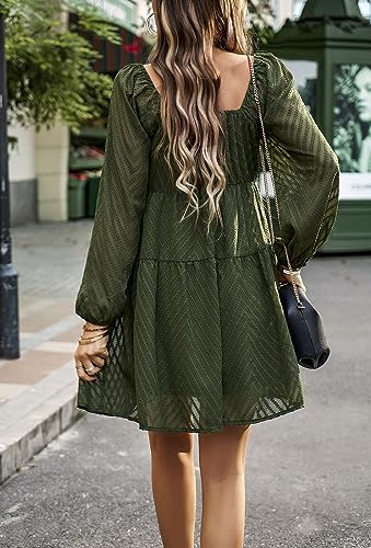 Image of BestWendding Women Long Sleeve Mini Dress Square Neck 2026 Fall Dress
