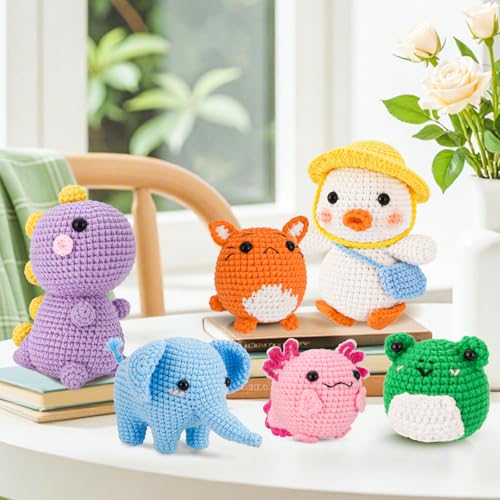 Image of Gerute 6Pcs Crochet Kit for Beginners,Crochet Animal Kit with Step-by-Step Video Tutorial, Crocheting Kit for Starters, Beginner Crochet Kits for Adult Kid Women Men Complete Kit Included (40%+ Yarn