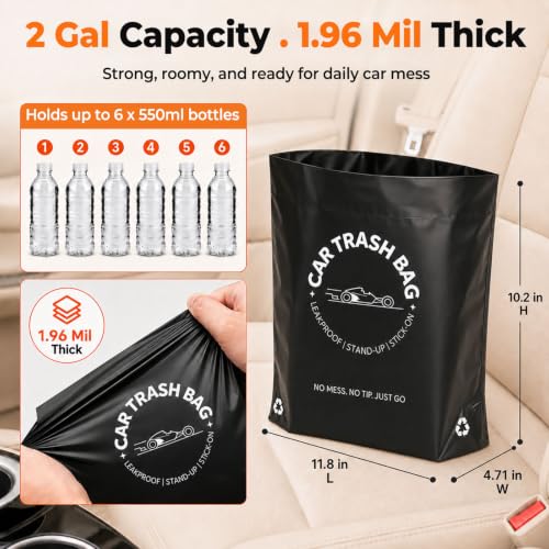 Image of Disposable Car Trash Bags, Stand-Up & Stick-On Car Trash Can Alternative