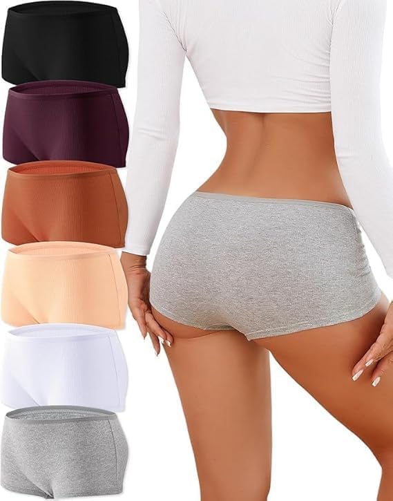 louryn koulyn Cotton Underwear for Women Boyshort Panties Full Coverage Boxer Briefs Stretch Boy Short Undies 3, 6 Pack-picture-33