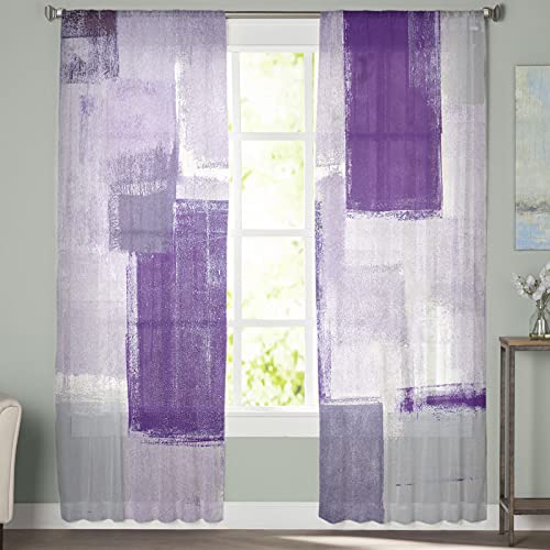 Trendier, Semi Sheer Curtains Purple Gray Abstract Art Graffiti Window Treatments Curtains For Living Room Patio Door,2 Panels, 20210808Cbn-Curtainswxf05426Clhctrr, Purple Smeartrr7997, 52X63Inx2 #TOP2