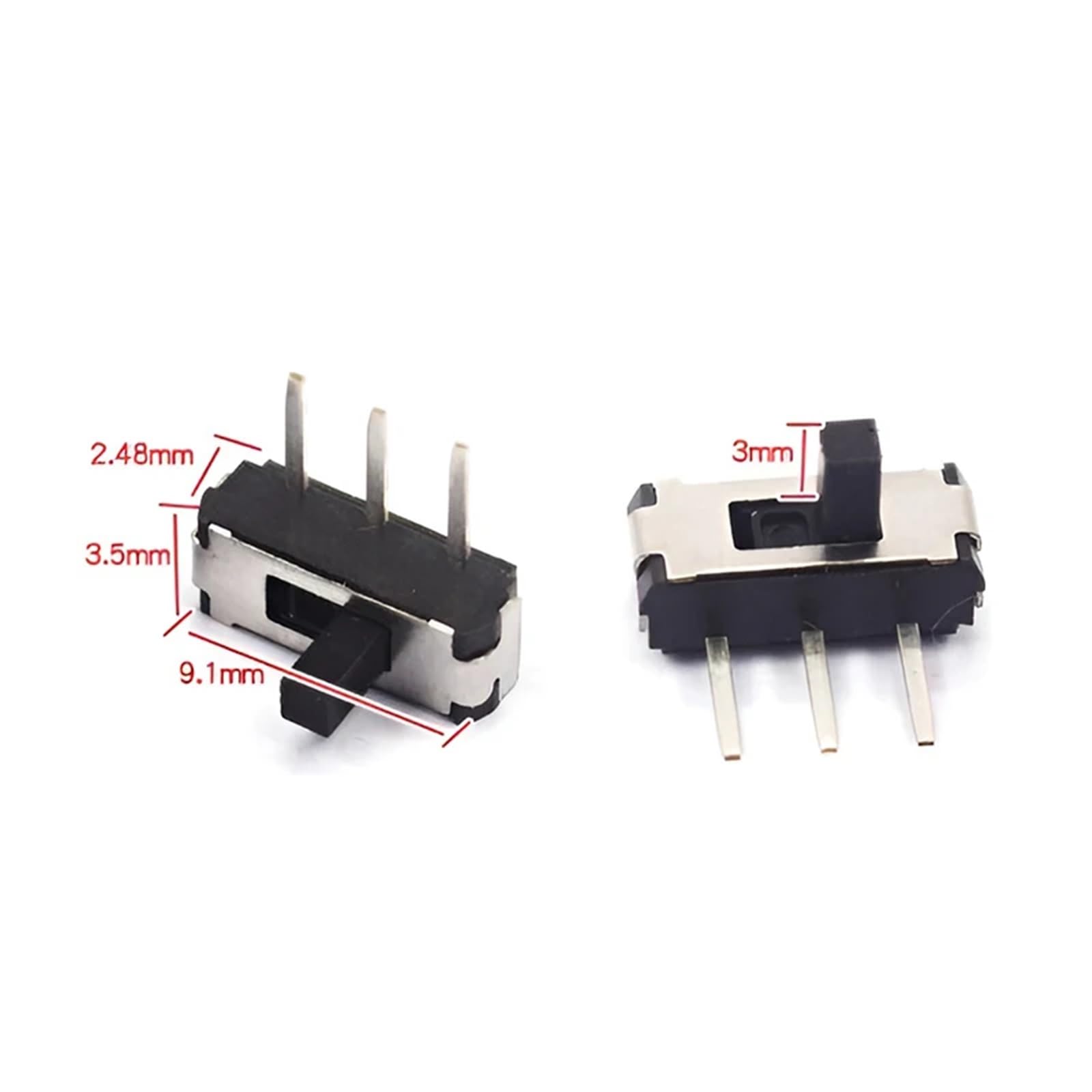 50 SZTUK MS S-12D19 (strona trzy piny) z boku mały przełącznik dźwigienkowy 1P2T DC 12 V 50 mA 3-pinowy 2-biegowy Power Sliding 3,5 * 9(K065c015-G4)
