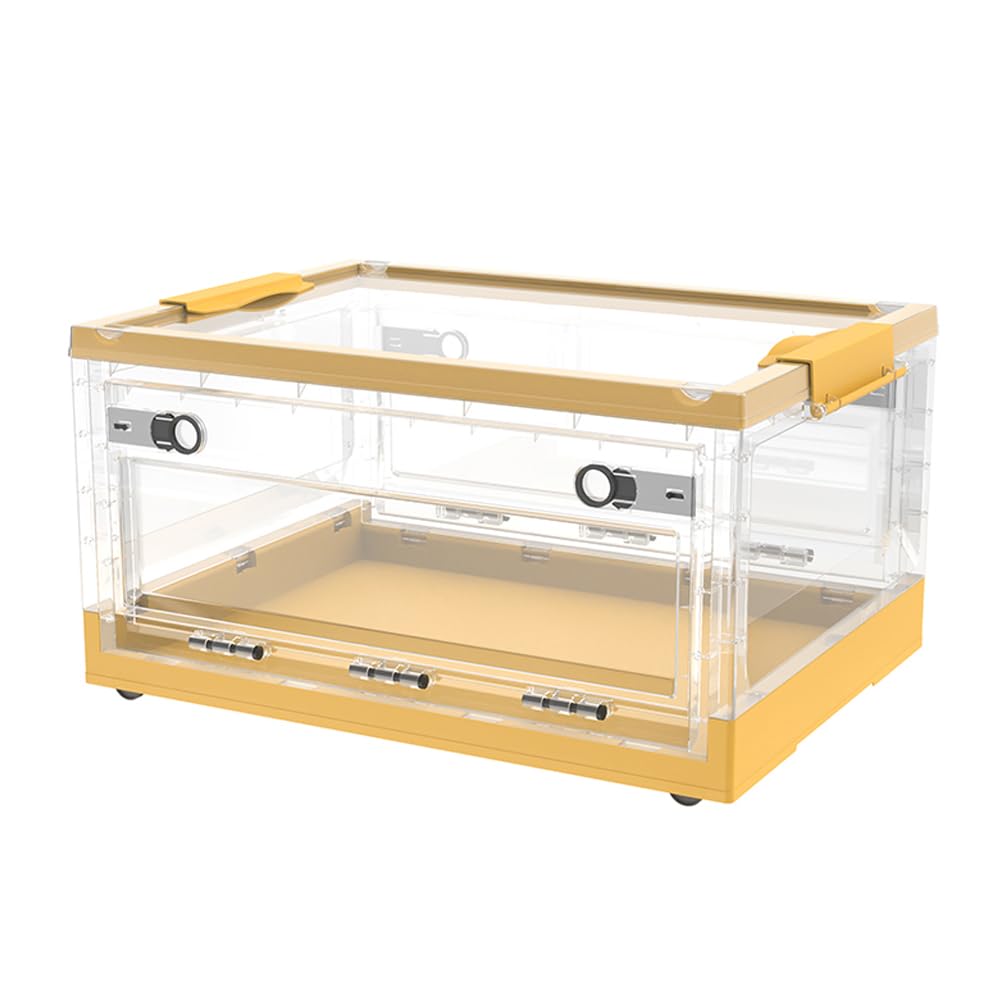 wagude Large Clear Plastic Storage Bins with Wheel Lids and Handles, Dual Opening Collapsible, Toy Storage, Home, Office, Camping, Closet Car Trunk(11Gal/44qt-1Pack, Clear yellow)