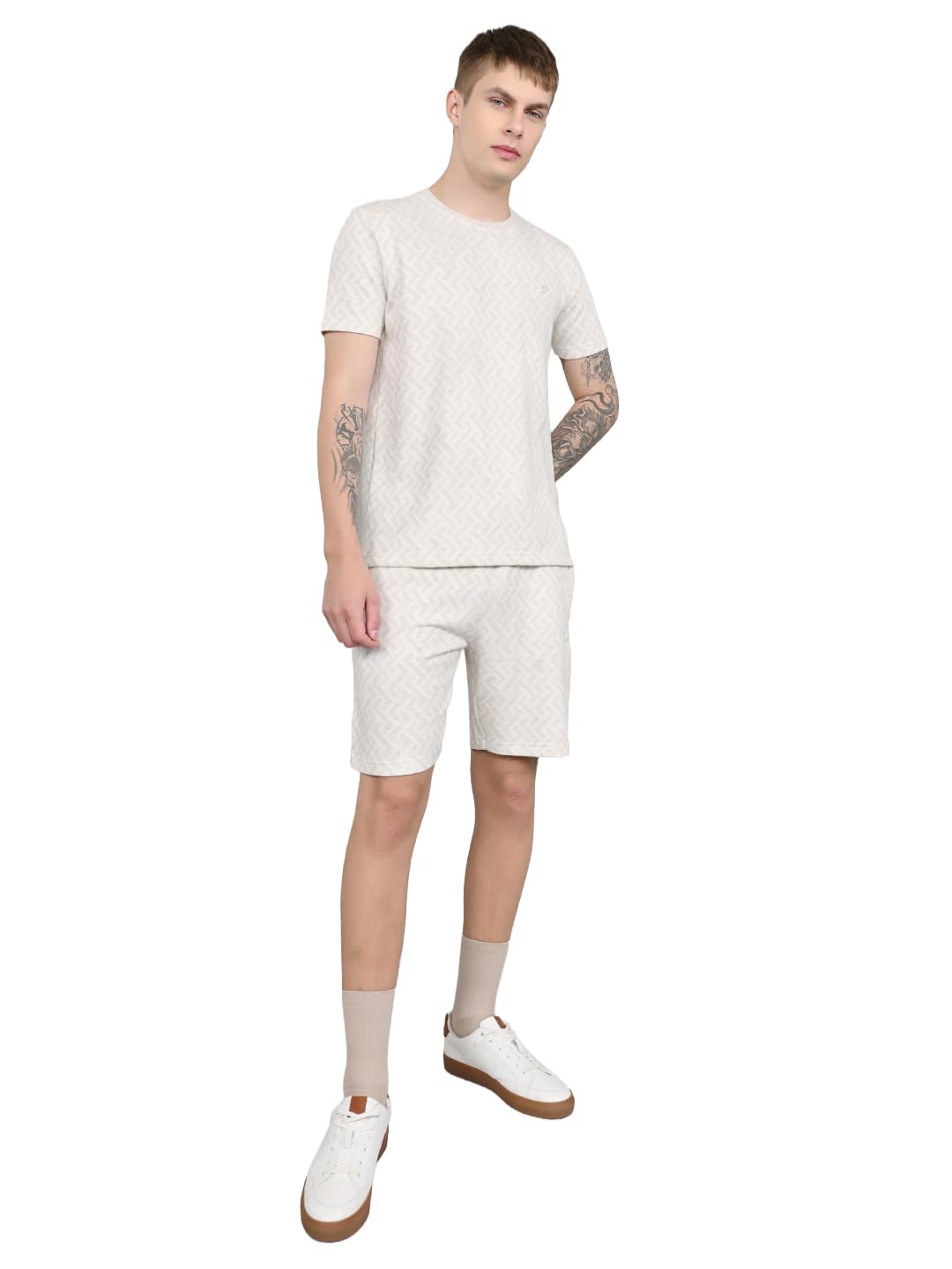 monte carlo Mens Regular Fit Geometric Maze Pattern Round Neck Half Sleeve Bermuda Set (Pack Of 1)-picture-12