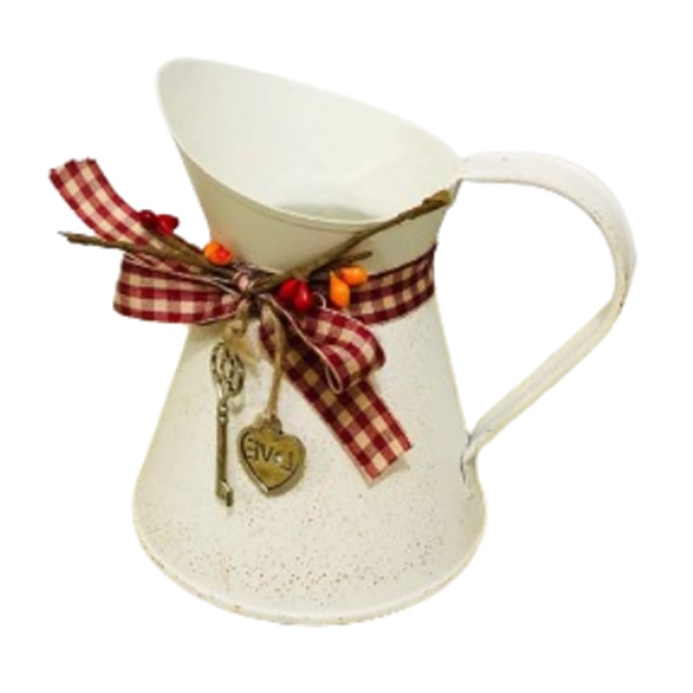 CTRLZS Flower Vase Bucket Bow Heart Pendant Can Farmhouse Rustic Jug for Centerpiecess Country Iron Pitcher Planter Jug-A Easy to Use