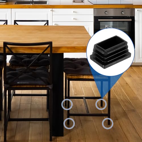Image of uxcell 24 Pcs Rectangle Tubing End Caps 1 3 /16 x 25 /32 Inch Plastic Hole Plugs Insert End Cap for Metal Tubing Post Chair Leg Table Bookshelves Furniture, Black